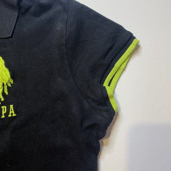 U.S Polo Assn Womens Short Sleeve Polo Shirt Size M Black/Neon/Pink Logo - Picture 3 of 7